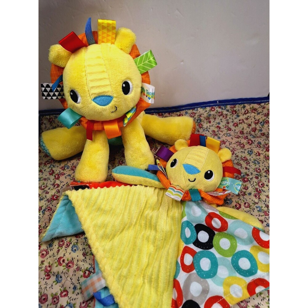 2 Taggies LION Lovey & LION Toy Security Blanket Plush Lovie Baby Bright Starts